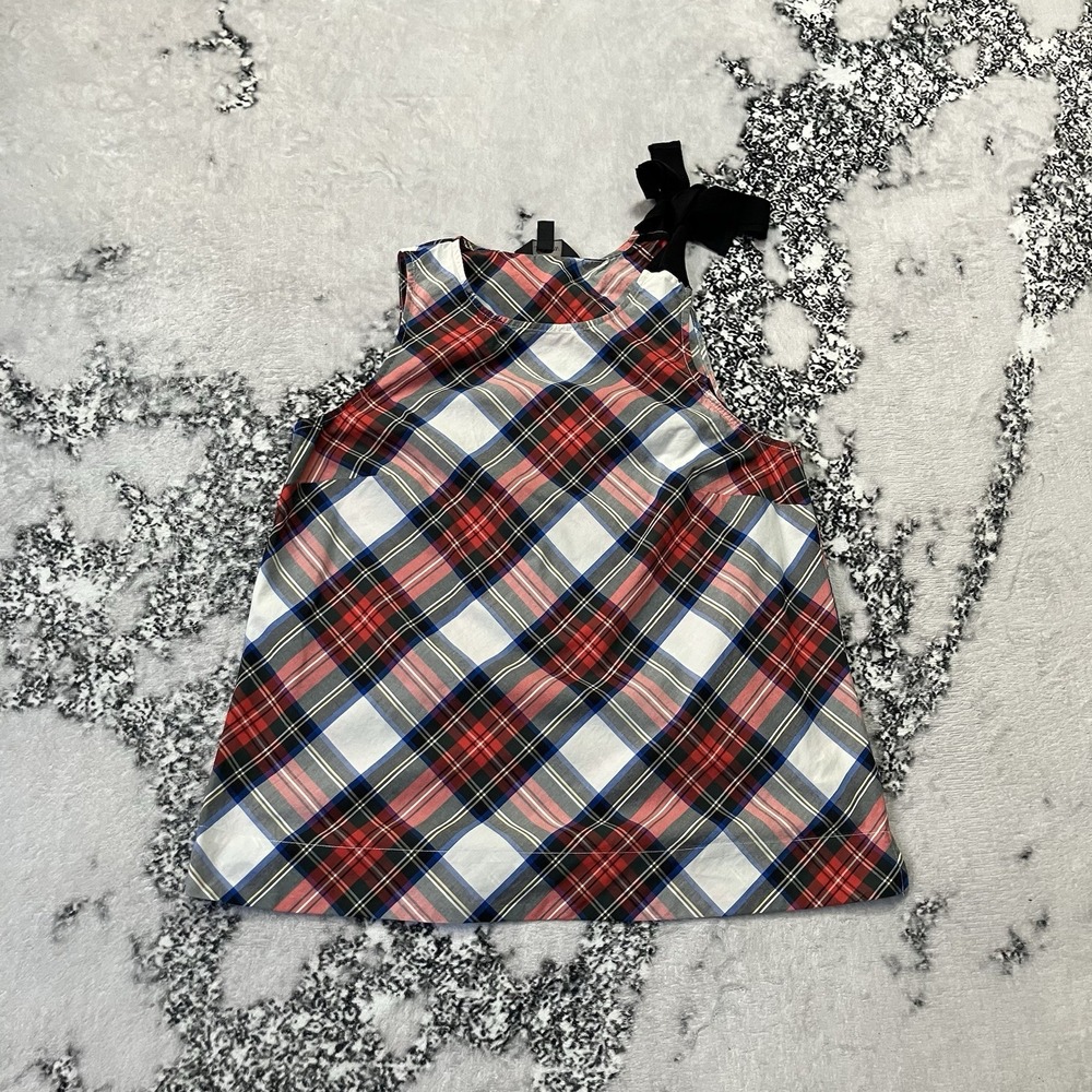 J Crew Top Womens Sz 6 Tartan Plaid Sleeveless Blouse Bow Shoulder Tie‎ Holiday